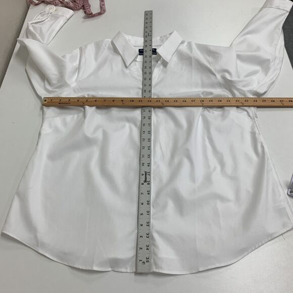 American Airlines Lands End Shirt Womens Plus 18W White Herringbone Long Sleeve - Picture 10 of 15